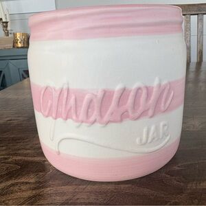 Pink and White Mason Jar Container
